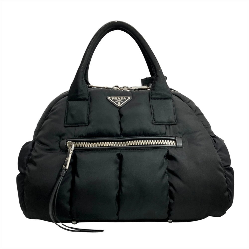 Prada Tessuto Bomber 2-Way Handbag, Nylon, BL0881, Black, Silver Hardware, Bo...